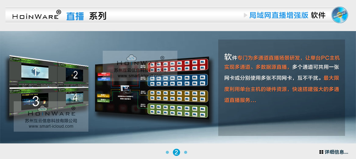 HoinWare?多通道流媒體直播軟件專門為多通道直播場景研發(fā)，讓單臺PC主機(jī)實(shí)現(xiàn)多通道、多數(shù)據(jù)源直播，多個通道可共用一張網(wǎng)卡或分別使用多張不同網(wǎng)卡，互不干擾。最大限度利用單臺主機(jī)的硬件資源，快速搭建強(qiáng)大的多通道直播服務(wù)